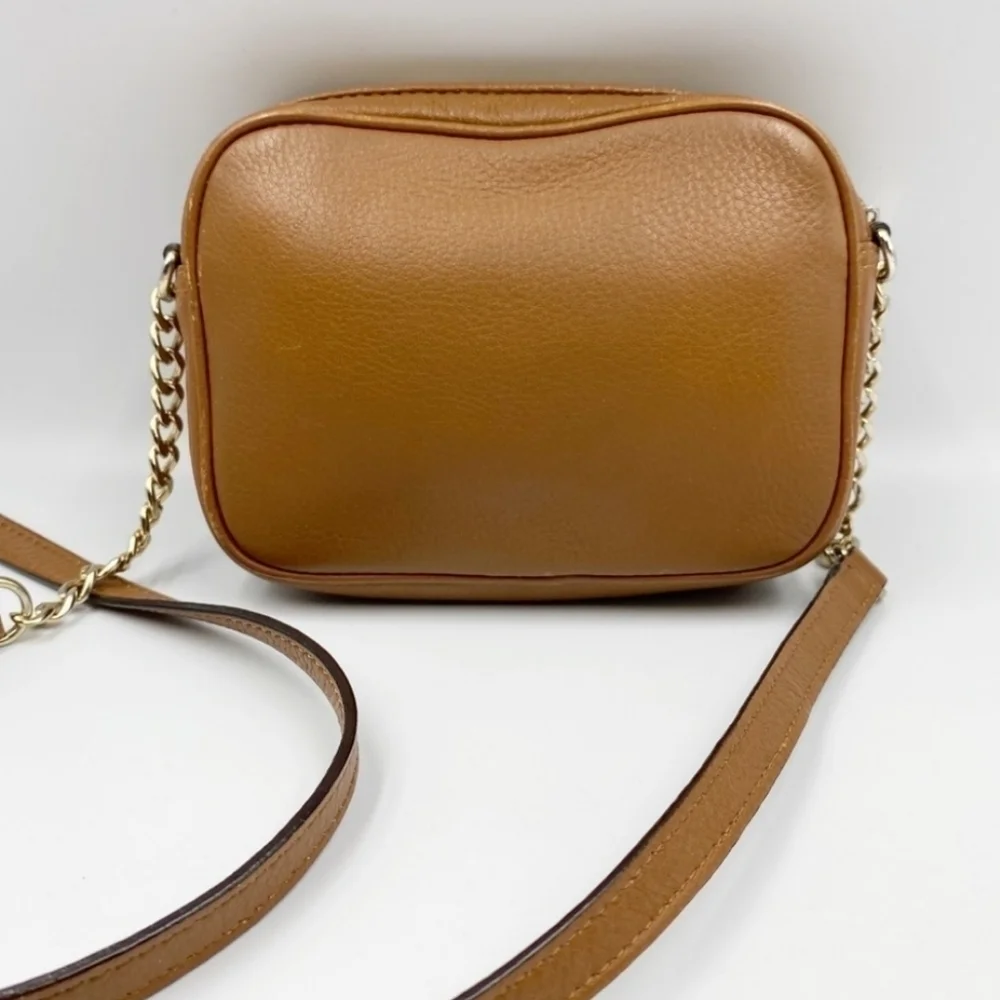 Michael Kors tan brown leather chain link mini crossbody bag